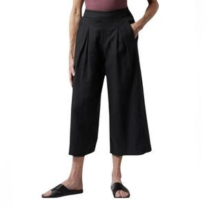 Athleta Playa Black cropped High Rise Wide Leg Linen Pants Size 2 Petite